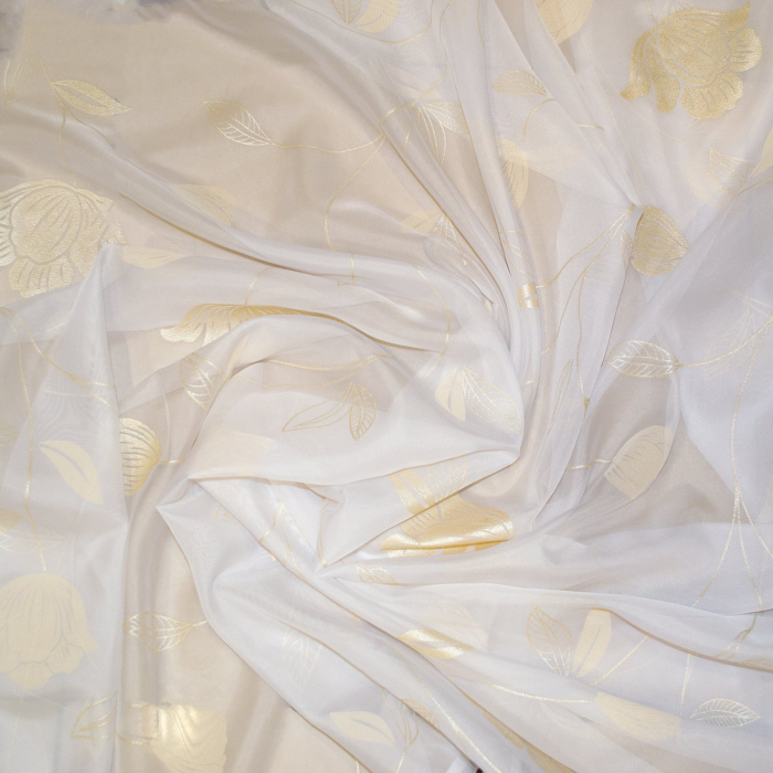 Perdea Velaria voal alb cu flori aurii, 290x170 cm [2]