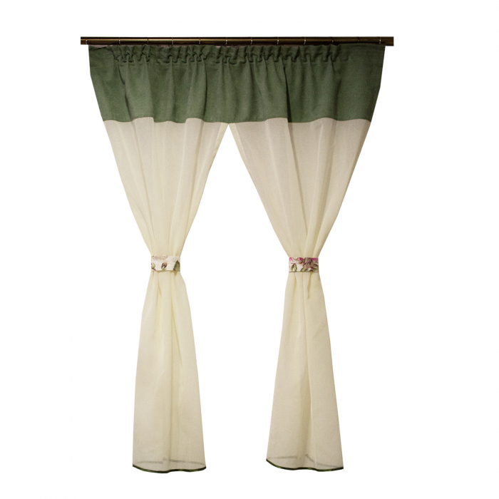 Perdea Velaria voal crep ivoire banda verde, 140x155 cm [1]