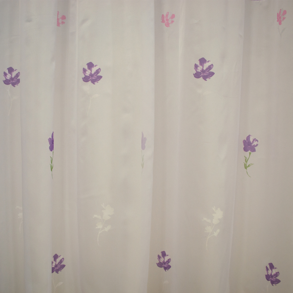 Perdea Velaria voal alb cu flori mov si roz, 390x200 cm [2]