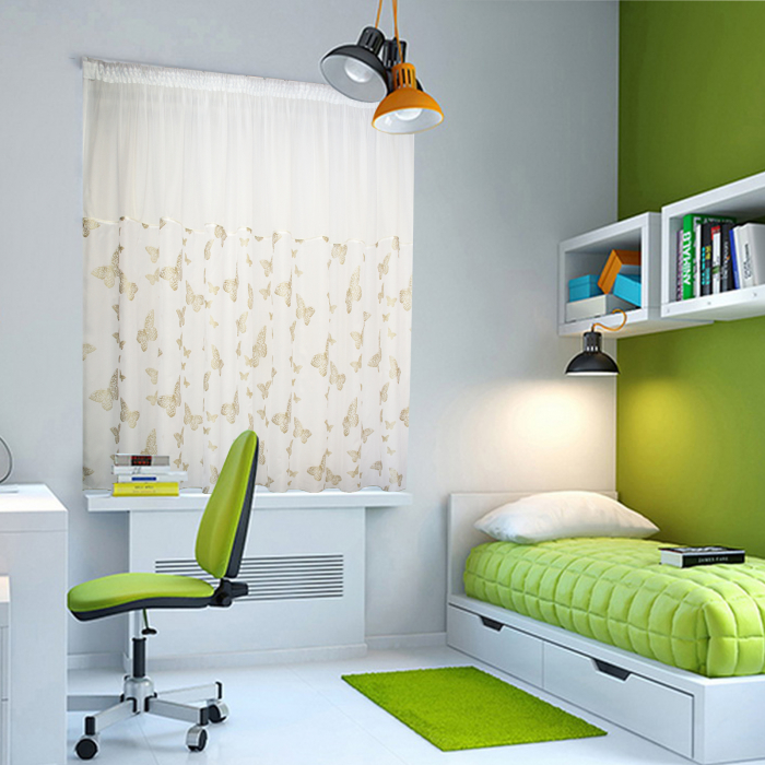 Perdea Velaria voal alb cu fluturi aurii, 350x160 cm [2]