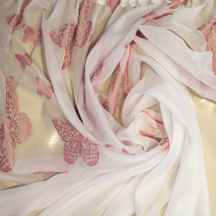 Perdea Velaria voal alb cu fluturi roz, 390x190 cm [3]