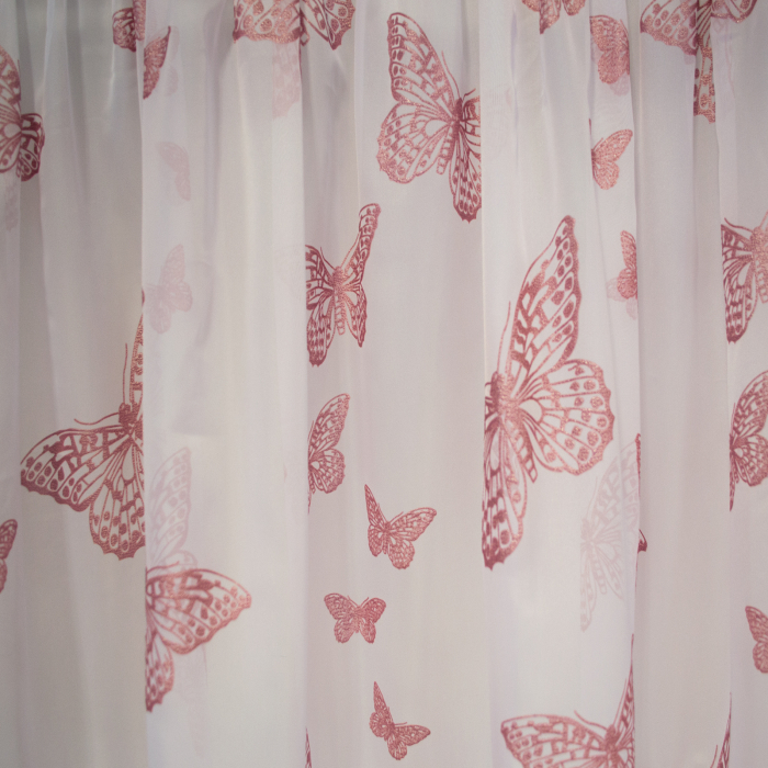 Perdea Velaria voal alb cu fluturi roz, 390x190 cm [2]