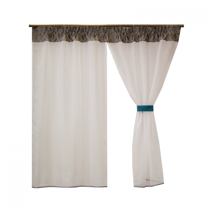 Perdea Velaria voal alb cu tafta romburi gri si esarfe, 180x150 cm [3]