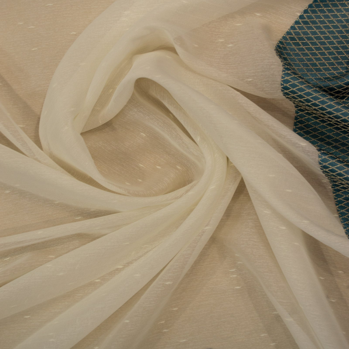 Perdea Velaria ploita ivoire si tafta turcoaz, 195x145 cm [3]