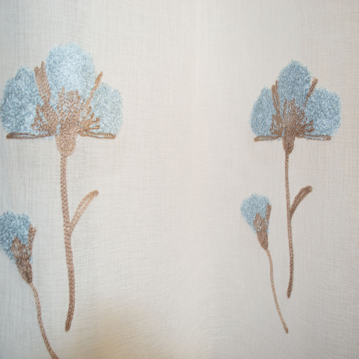 Perdea Velaria de bucatarie, alba cu flori turcoaz, 270x185 cm [2]