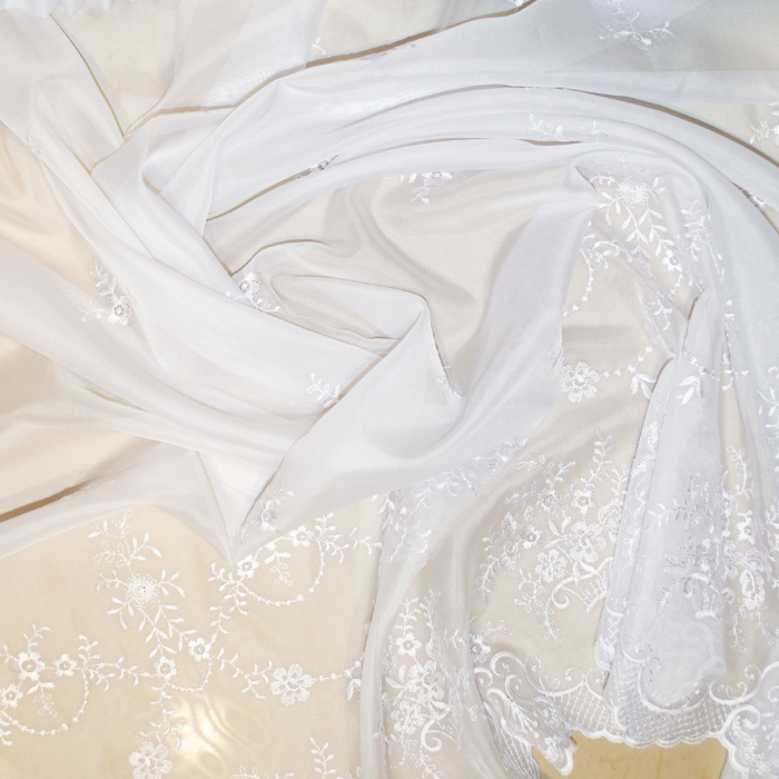 Perdea Velaria voal alb cu broderie florala, 230x155 cm [2]