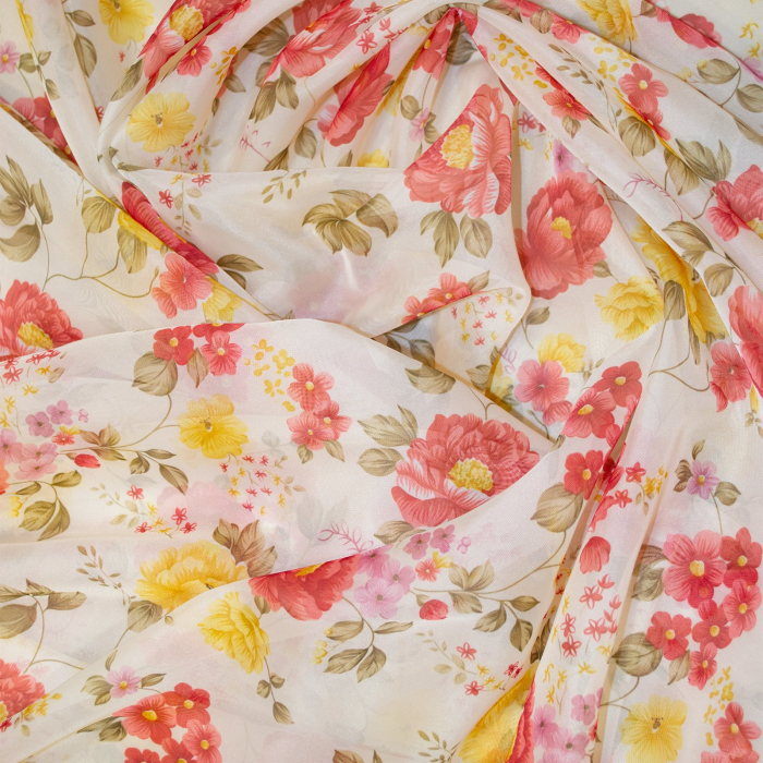 Perdea Velaria voal floral cu rejansa si plii fixati, 140x245 cm [3]