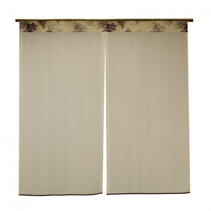 Perdea Velaria din in ivoire cu flori lila, 135x155 cm [3]