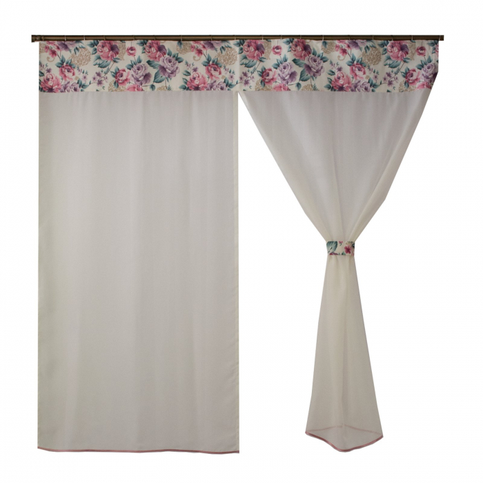 Perdea Velaria in ivoire cu flori roz, 160 x 170 cm [4]