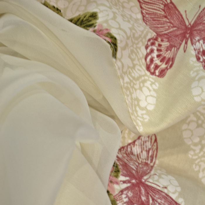 Perdea Velaria voal crep ivoire si flori, 170x150 cm [3]