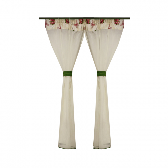 Perdea Velaria voal crep ivoire si flori, 170x150 cm [1]