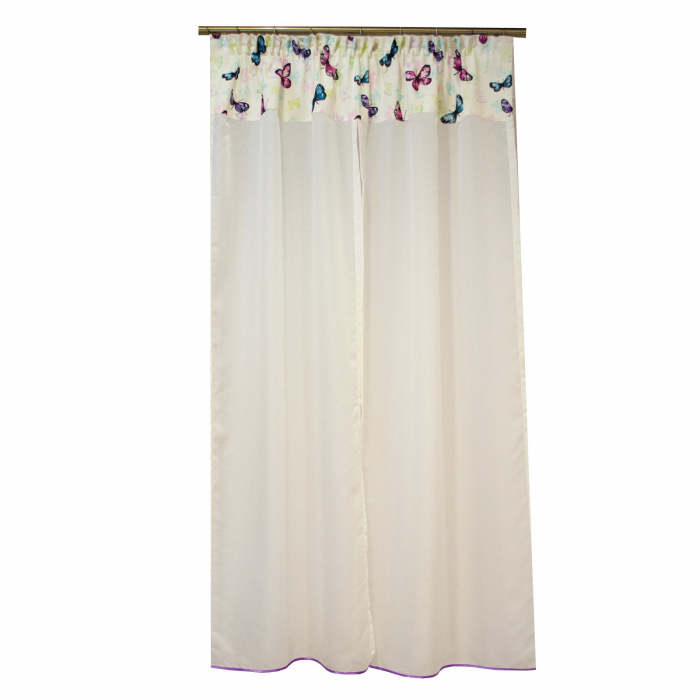 Perdea Velaria voal ivory cu fluturi mov, 140x175 cm [2]