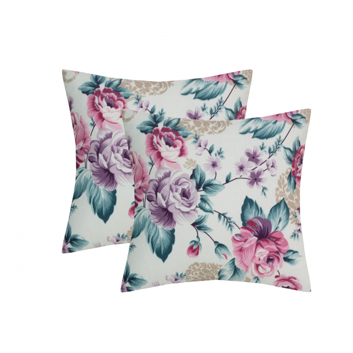 Perna Velaria, in Turquoise-pink flowers, 40x40 cm - Burduf cadou [2]