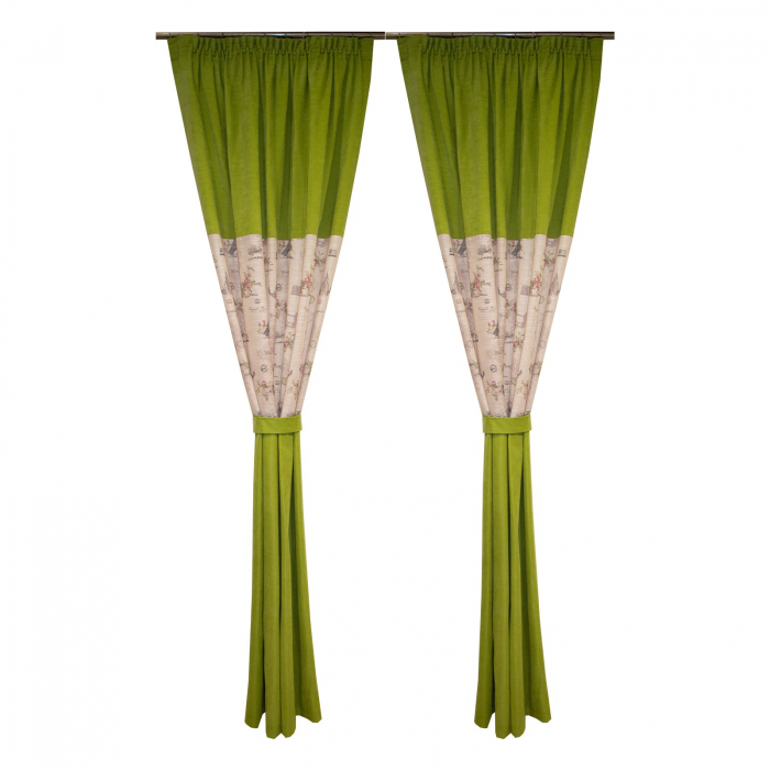 Set draperii Velaria, verde cu imprimeu, 2*130x260 cm [2]