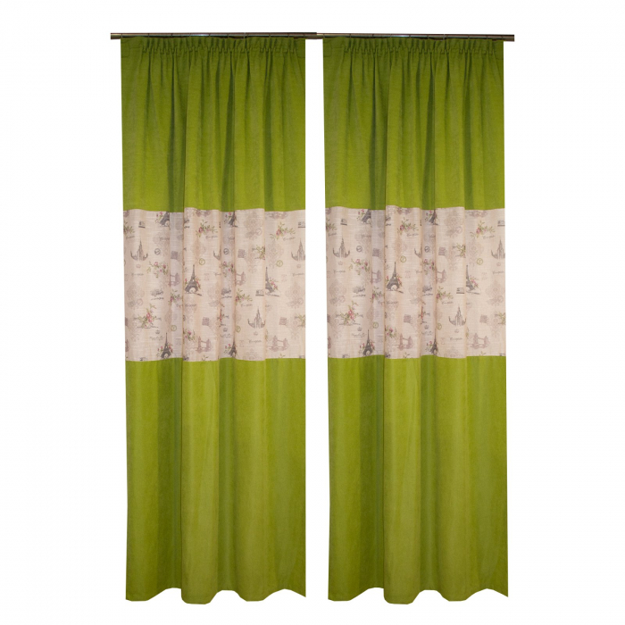 Set draperii Velaria, verde cu imprimeu, 2*130x260 cm [1]