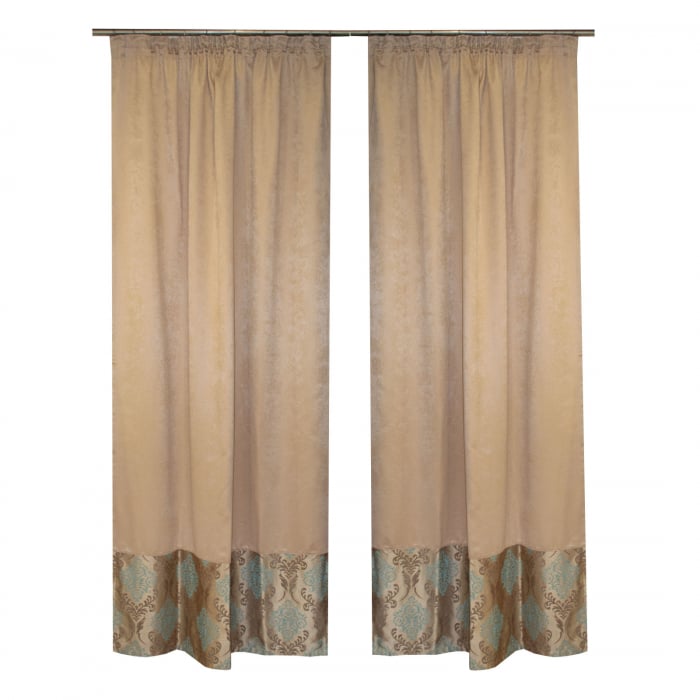 Set draperii soft crem cu baroc turcoaz, 2*125x260 cm [3]