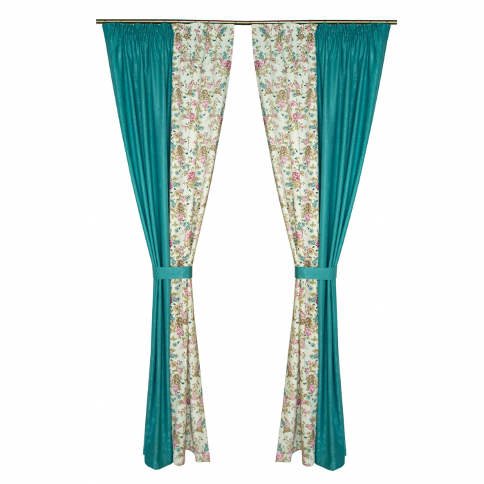 Set draperii floral cu parte turcoaz, 2*130x250 cm [4]
