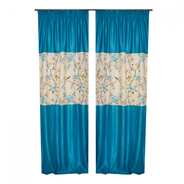 Set draperii floral turcoaz, 2*120x270 cm [3]