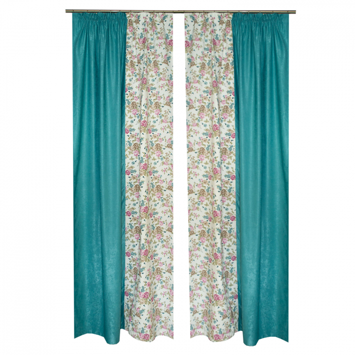 Set draperii floral cu parte turcoaz, 2*130x250 cm [2]