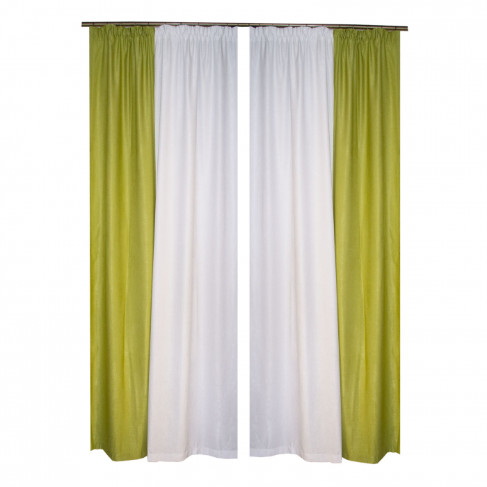 Set draperii soft alb cu parte verde, 2x140x250 cm [3]