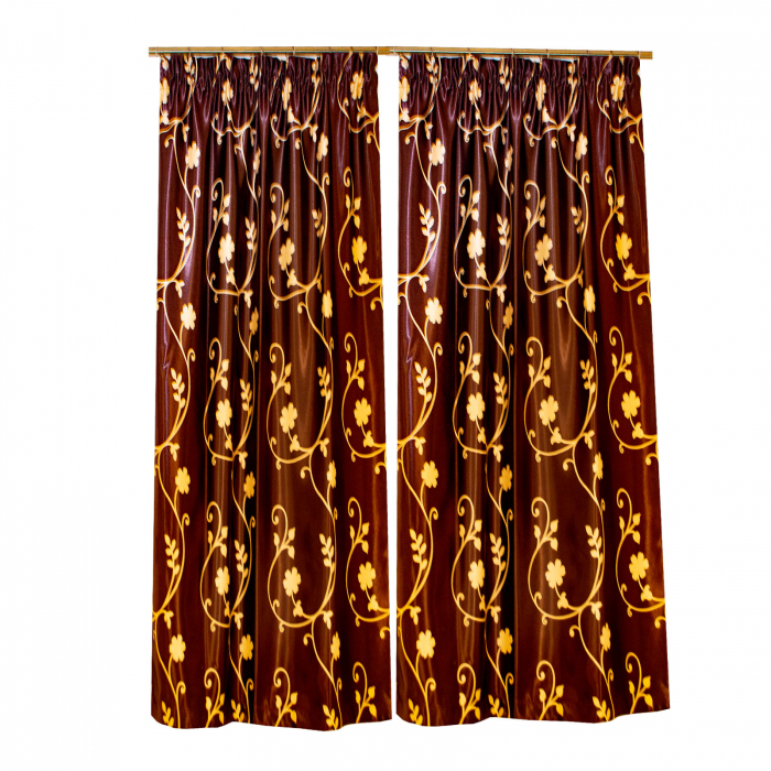 Set draperii blackout wenge cu flori, 2*120x105 cm [1]