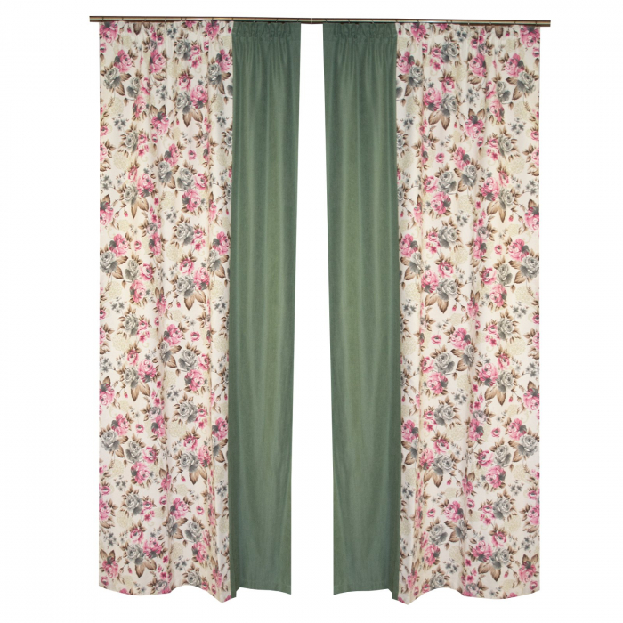 Set draperii florale cu parte verde, 2x120x235 cm [3]