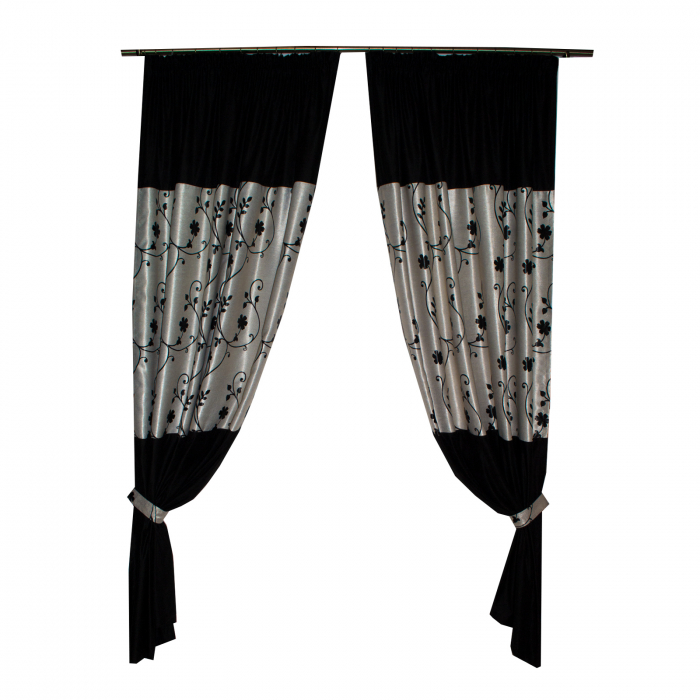 Set draperii Velaria negre cu flori, 2x150x240 cm [2]
