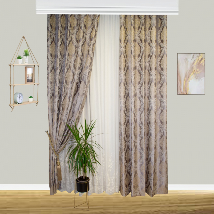 Set draperii Velaria tafta premium gri cu rejansa, 2x150x260 cm [3]