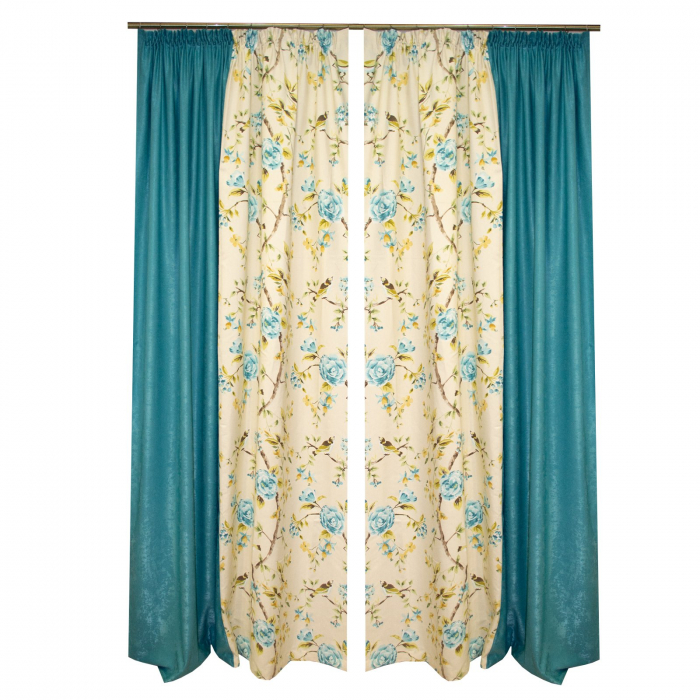Set draperii Velaria flori turcoaz, 2x170x265 cm [3]