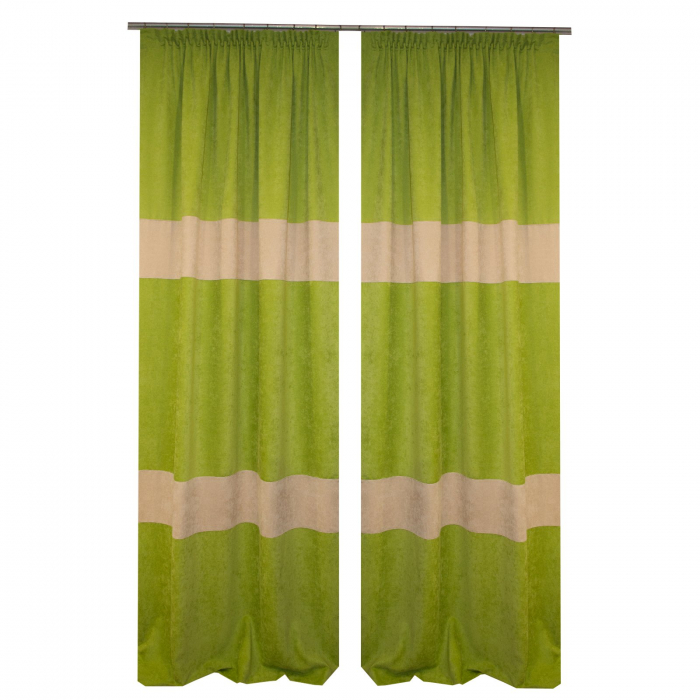 Set draperii Velaria verde cu dungi bej, 2x130x270 cm [2]