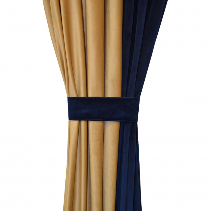 Set draperii Velaria catifea navy cu bej, 2x150x260 cm [3]
