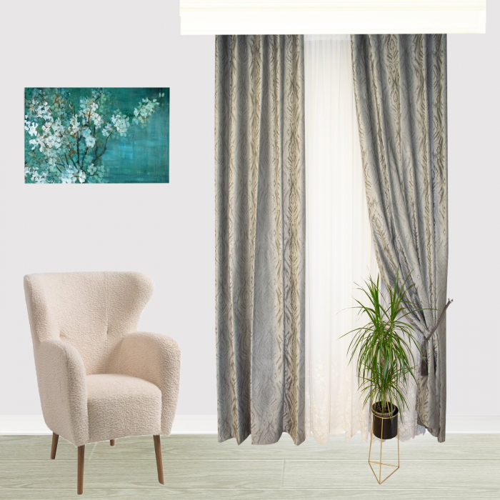 Set draperii Velaria catifea gri cu imprimeu, 2x150x260 cm [3]