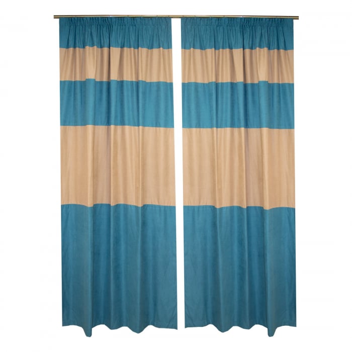 Set draperii Velaria dungi turcoaz-bej, 2x145x260 cm [2]