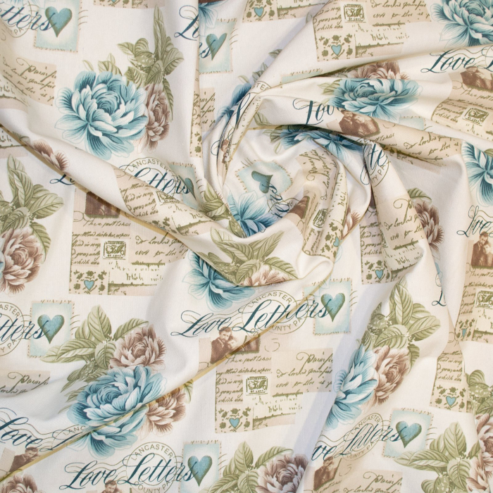Set draperii Velaria love letters turquoise cu parte maro, 2*150x245 cm [2]