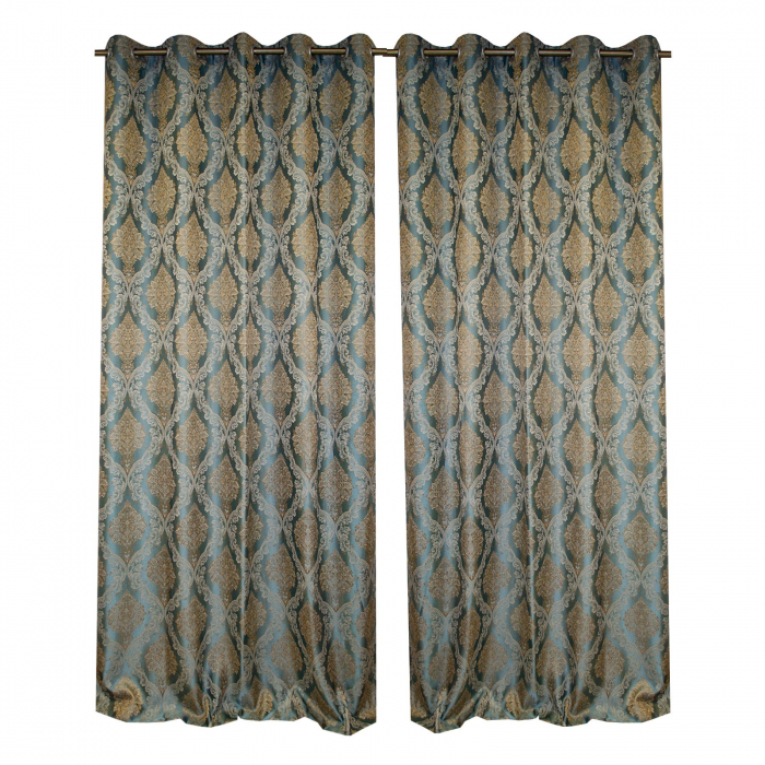 Set draperii Velaria turcoaz cu imprimeu baroc, 2*150x260 cm [2]