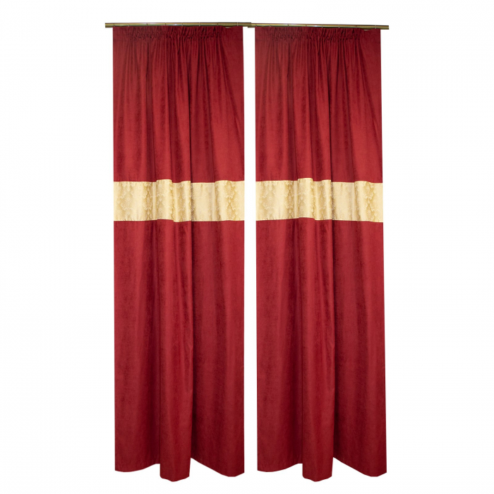 Set draperii Velaria grena cu baroc auriu, 2x135x250 cm [2]