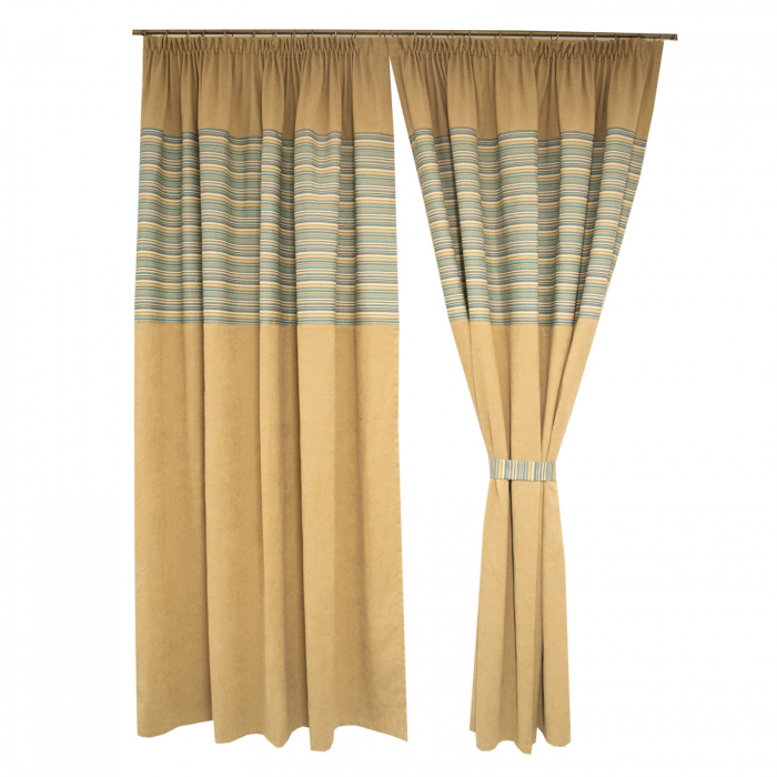 Set draperii Velaria bej cu dungi turcoaz, 2*190x240 cm [3]