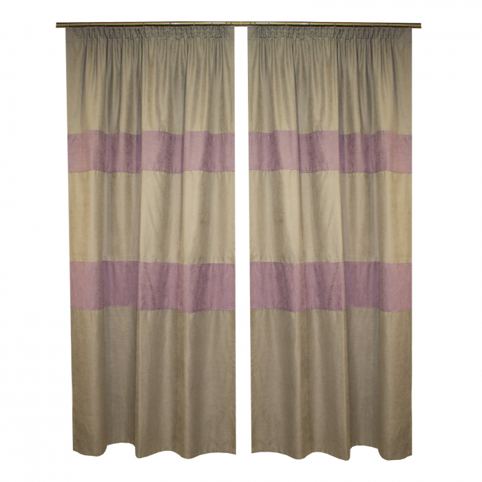 Set draperii Velaria gri cu dungi lila, 2x130x245 cm [2]