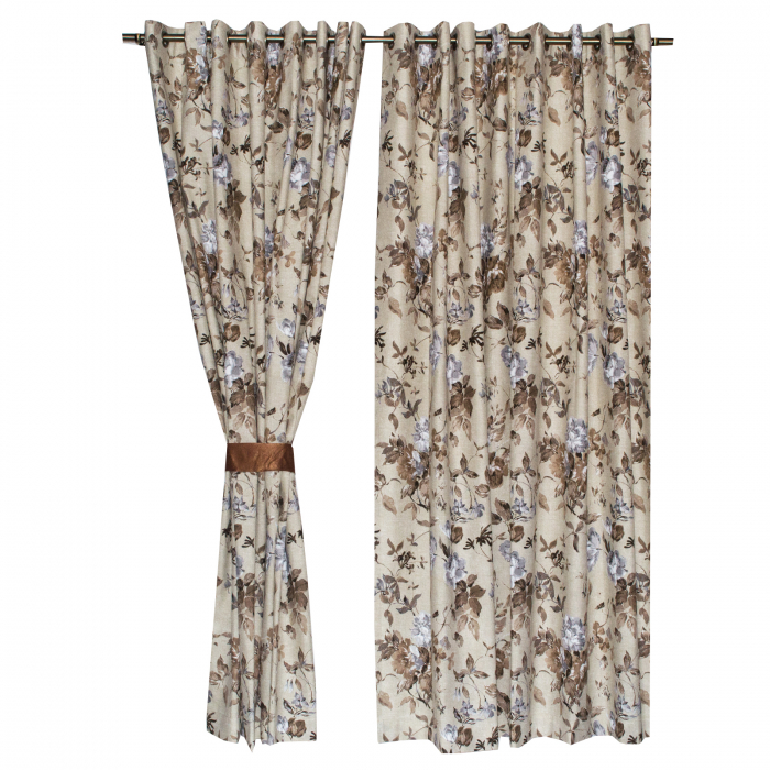 Set draperii Velaria in flori brown cu capse, 2*225x230 cm [4]