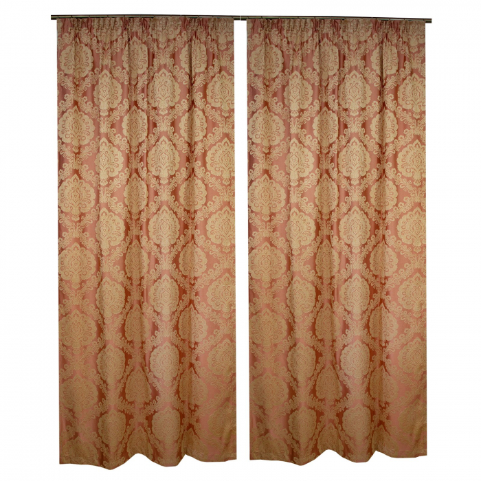 Set draperii Velaria de culoare roz prafuit si model baroc, 2*135x247 cm [3]