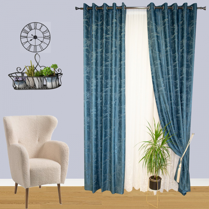 Set draperii Velaria albastre cu capse, 2x150x260 cm [3]