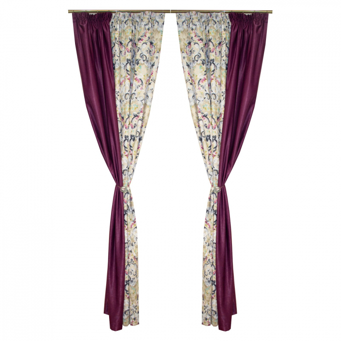 Set draperii Velaria floral cu parte mov, 2x175x260 cm [3]