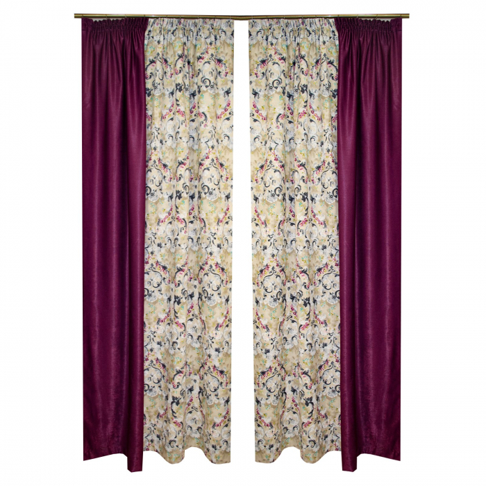 Set draperii Velaria floral cu parte mov, 2x175x260 cm [1]