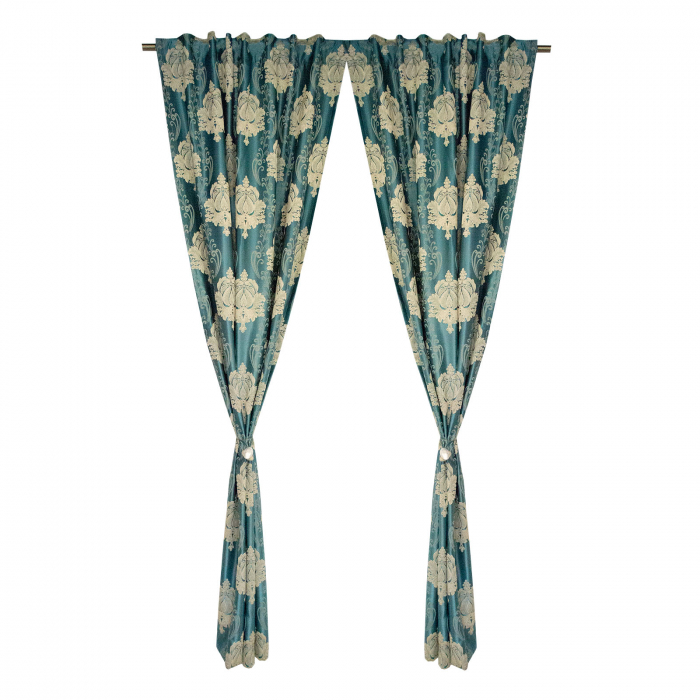 Set draperii Velaria tafta turcoaz cu baroc bej, 2*115x245 cm [1]