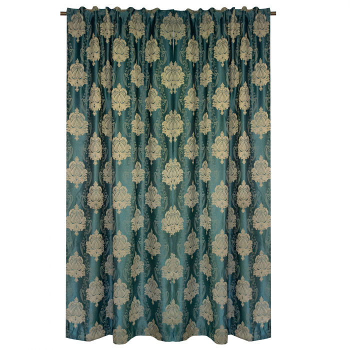 Set draperii Velaria tafta turcoaz cu baroc bej, 2*115x245 cm [4]