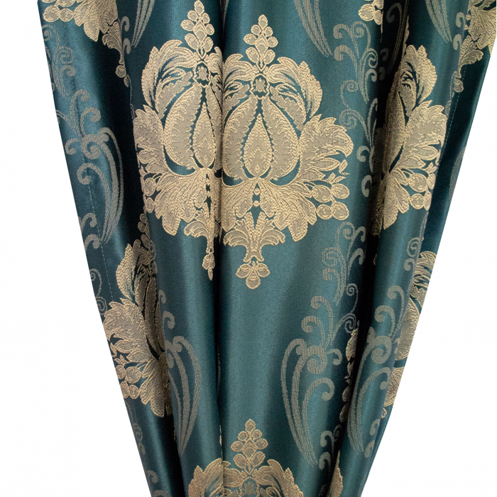 Set draperii Velaria tafta turcoaz cu baroc bej, 2*115x245 cm [3]