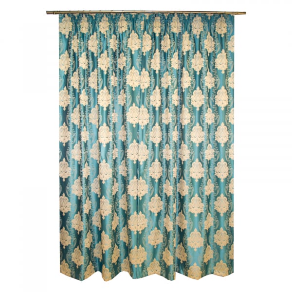 Set draperii Velaria tafta turcoaz cu baroc bej, 2*140x260 cm [3]