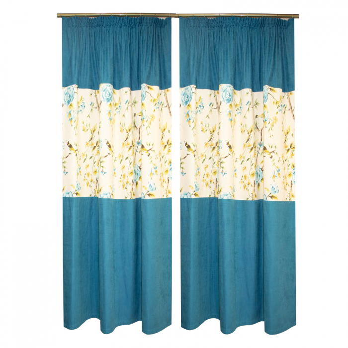 Set draperii Velaria turcoaz cu imprimeu, 2x175x190 cm [1]