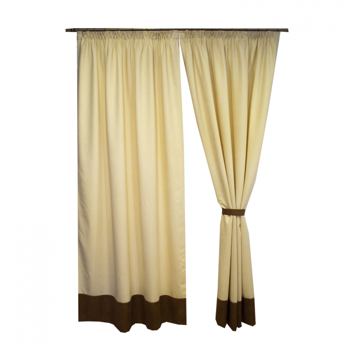 Set draperii Velaria unt cu banda maro, 2x150x245 cm [3]