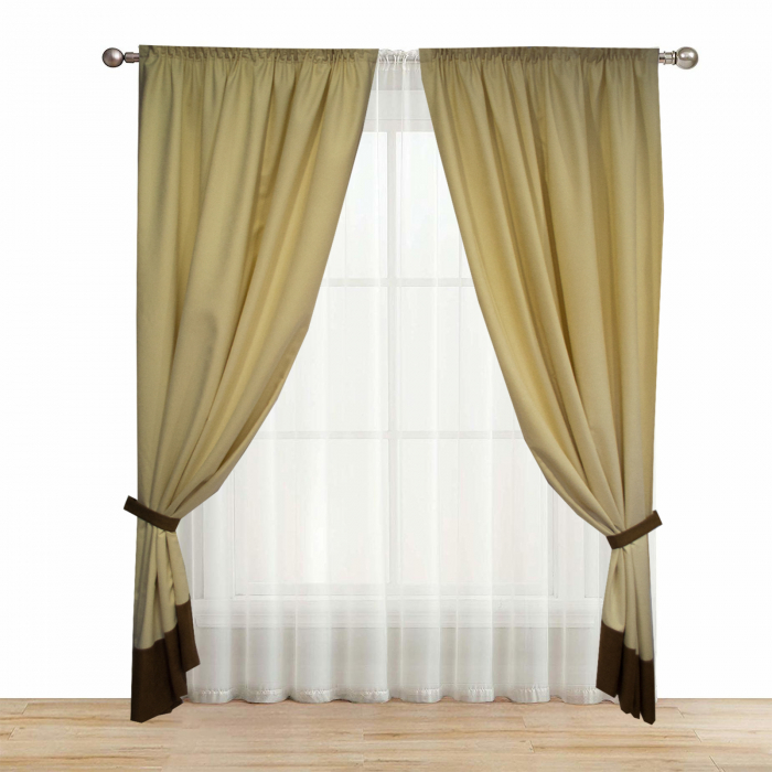 Set draperii Velaria unt cu banda maro, 2x150x245 cm [2]